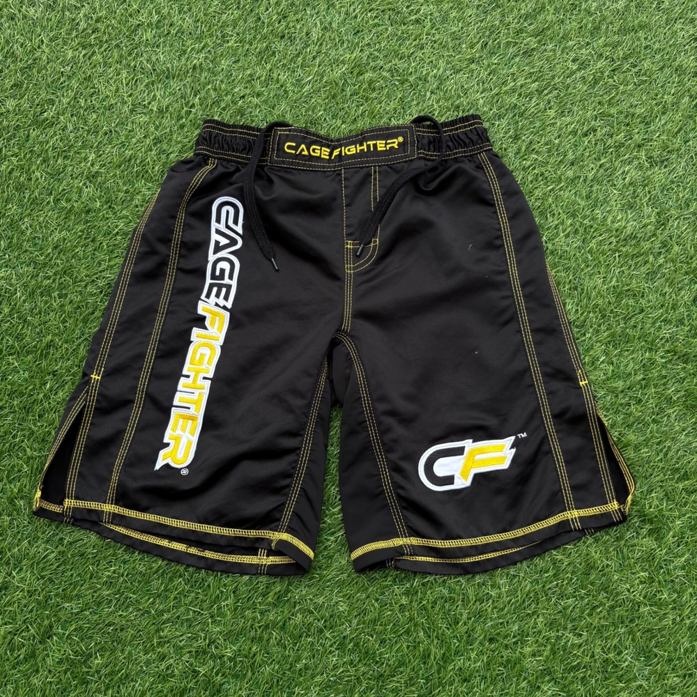 Cage Fighter MMA Shorts Mens S Black Yellow Board Shorts Excellent Grappling